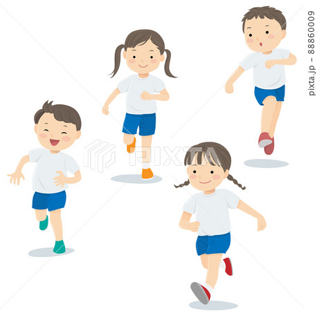 楽しそうに走る4人の子供 88860009