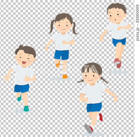 楽しそうに走る4人の子供 88860009