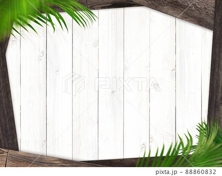 木目とヤシの葉の背景素材 88860832