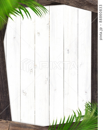 木目とヤシの葉の背景素材 88860833