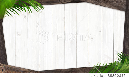 木目とヤシの葉の背景素材 木目とヤシの葉の背景素材 88860835