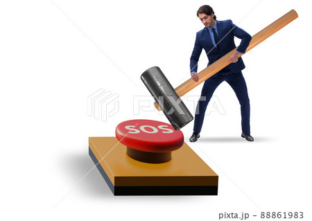 Businessman pressing SOS button in case of danger Businessman pressing SOS button in case of danger 88861983
