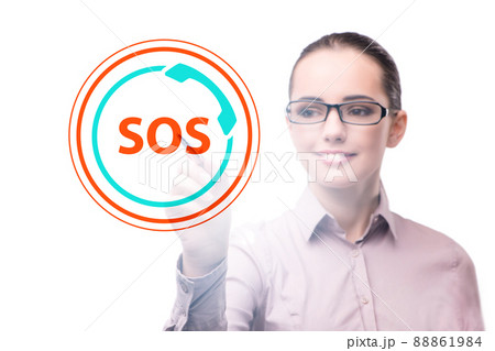 Businesswoman pressing SOS button in case of danger Businesswoman pressing SOS button in case of danger 88861984