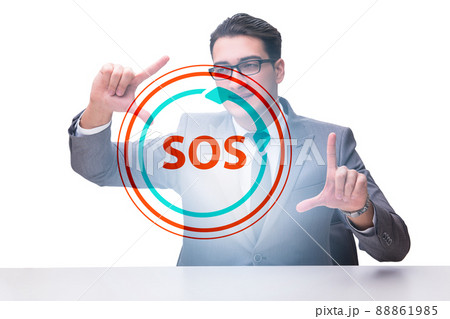 Businessman pressing SOS button in case of danger Businessman pressing SOS button in case of danger 88861985