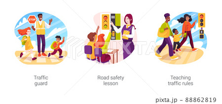 Students road safety isolated cartoon vector illustration set Students road safety isolated cartoon vector illustration set 88862819