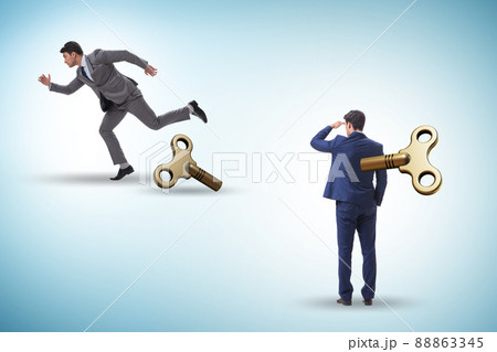 Concept of businessman escaping from office routine Concept of businessman escaping from office routine 88863345