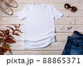 Womens white T-shirt mockup with beige heels 88865371
