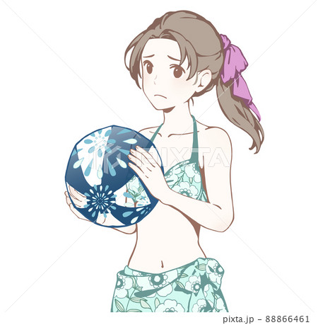 ビーチボールを持った水着姿の女性(むっと困り顔/もう…) 88866461