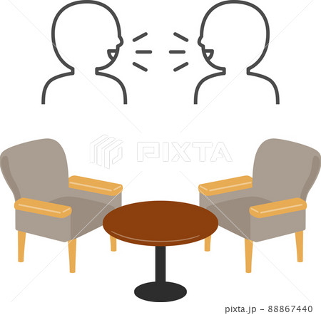 対談する人物のシルエットと椅子とテーブルのイラスト素材