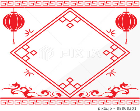 中華風の背景　横位置　ホワイト＆レッド 88868201