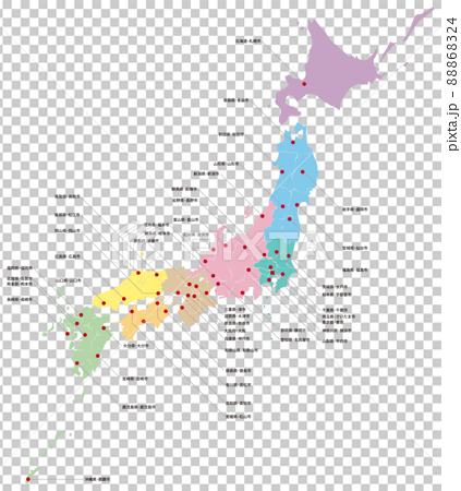 分割できる日本地図　地方色分け 88868324