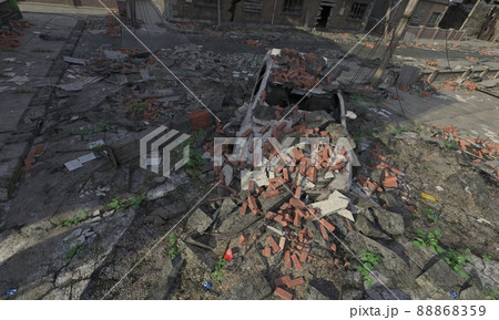 Post apocalyptic cityscape 3d illustration top view 88868359
