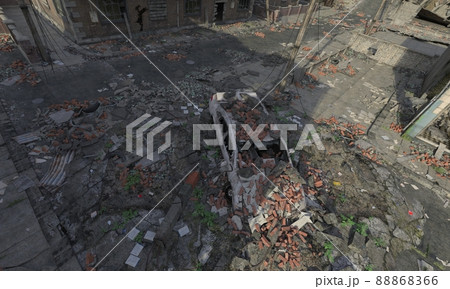 Post apocalyptic cityscape 3d illustration top view 88868366