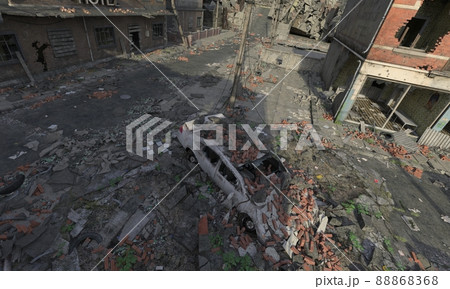 Post apocalyptic cityscape 3d illustration top view 88868368