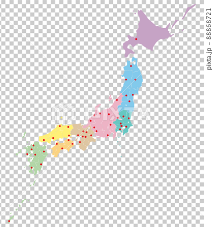 分割できる日本地図　地方色分け 88868721
