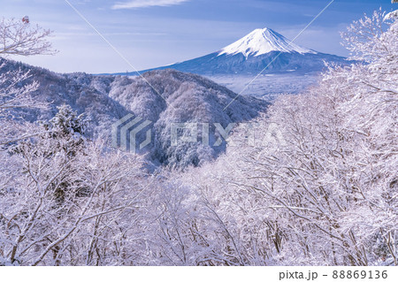 《山梨県》富士山と樹氷・日本の冬景色 88869136