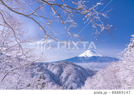 《山梨県》富士山と樹氷・日本の冬景色 88869147