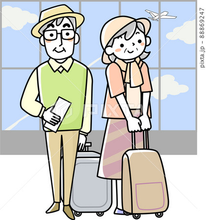 空港ロビーで待つシニア夫婦 空港ロビーで待つシニア夫婦 88869247