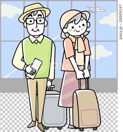 空港ロビーで待つシニア夫婦 空港ロビーで待つシニア夫婦 88869247