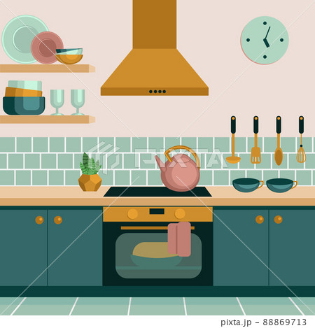 Kitchen, view of the stove and hood. Kitchen, view of the stove and hood. 88869713