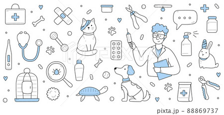 Veterinary clinic with doctor and sick pets 88869737