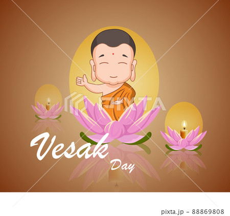 Happy vesak day with funny cartoon lord buddha 88869808