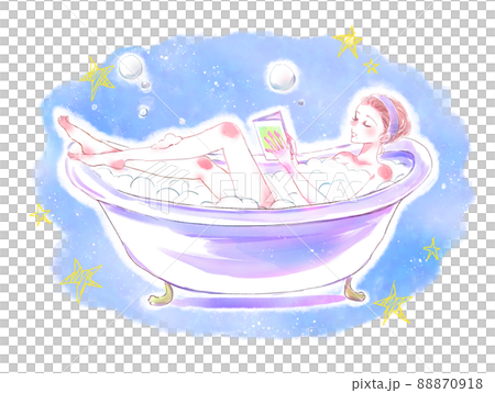 A woman who enjoys bath time reading at night A woman who enjoys bath time reading at night 88870918