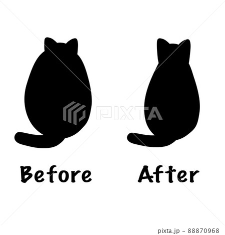 シンプルなネコの後ろ姿のイラスト素材 モノクロ ダイエット ビフォーアフターのイラスト素材