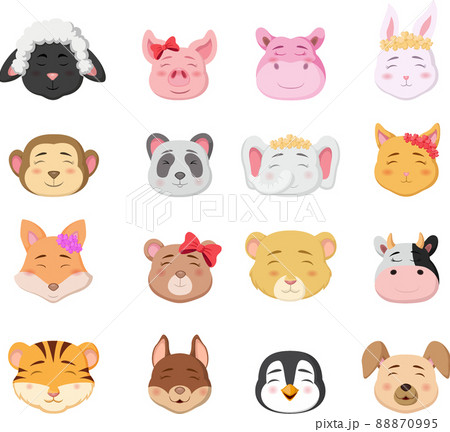 Cute animal head cartoon collection Cute animal head cartoon collection 88870995