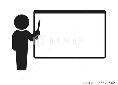 何も書かれていないホワイトボードの前に立って説明する人 授業 セミナーのイメージ素材のイラスト素材