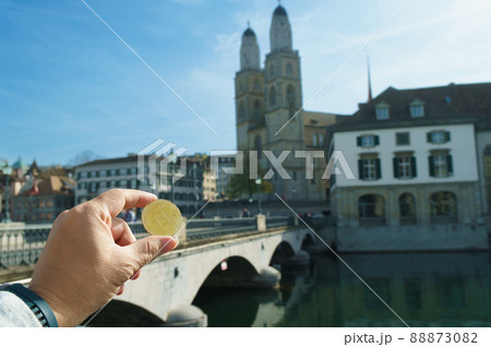 Bitcoins New Virtual money concept in crypto wallet app which travel pay buy during travel holiday 88873082