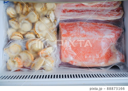 家庭用冷凍庫で冷凍された魚介類 家庭用冷凍庫で冷凍された魚介類 88873166