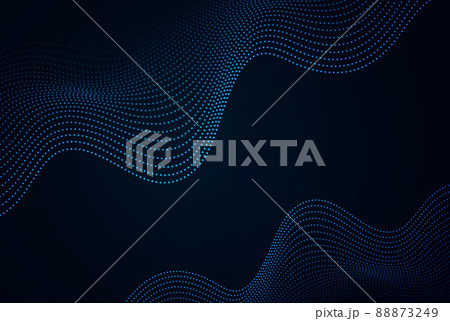 Wave in the form of an array of glowing dots. Wave abstract flow of particles.Abstract dark blue background. Wave in the form of an array of glowing dots. Wave abstract flow of particles.Abstract dark blue background. 88873249