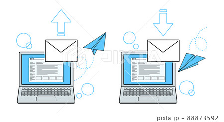 ノートパソコンでメールを送信. ノートパソコンでメールを受信. ベクターイラストのセット. ノートパソコンでメールを送信. ノートパソコンでメールを受信. ベクターイラストのセット. 88873592
