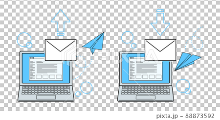 ノートパソコンでメールを送信. ノートパソコンでメールを受信. ベクターイラストのセット. ノートパソコンでメールを送信. ノートパソコンでメールを受信. ベクターイラストのセット. 88873592
