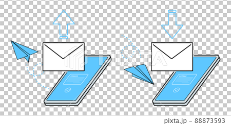 在智能手機上接收電子郵件 在智能手機上發送電子郵件 矢量插圖集。 在智能手機上接收電子郵件 在智能手機上發送電子郵件 矢量插圖集。 88873593