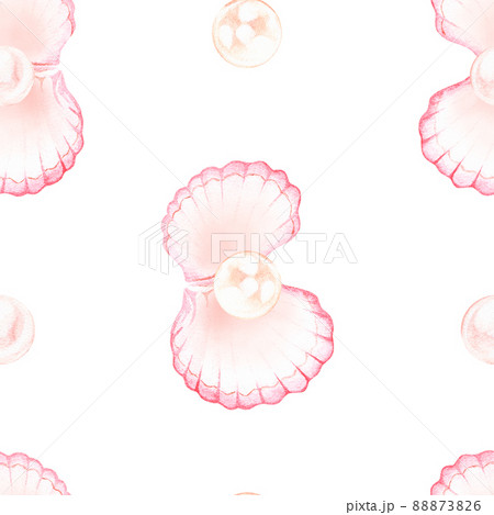 Shell With Pearls Seamless Pattern Watercolor のイラスト素材 8736