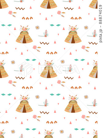 Boho teepee seamless indian summer floral arrows and teepee illustration Kids aztec background Boho chic vector Boho teepee seamless indian summer floral arrows and teepee illustration Kids aztec background Boho chic vector 88874019