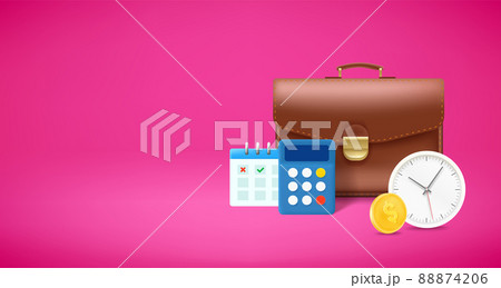Briefcase with calculator, calendar and clock. 88874206