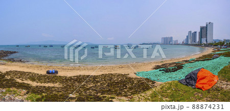 Panorama landscape photo: buildings along Nha Trang beach.  88874231