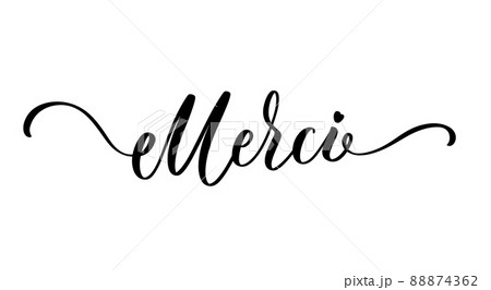Merci hand lettering inscription label sticker. Merci hand lettering inscription label sticker. 88874362