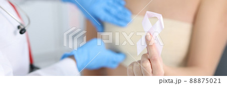 Gynecologist conducts medical examination of female breast Gynecologist conducts medical examination of female breast 88875021