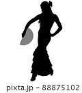 Silhouette of slender flamenco dancer in beautiful dress and fan in her hand 88875102