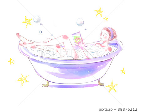 お風呂で本を読む女性 お風呂で本を読む女性 88876212