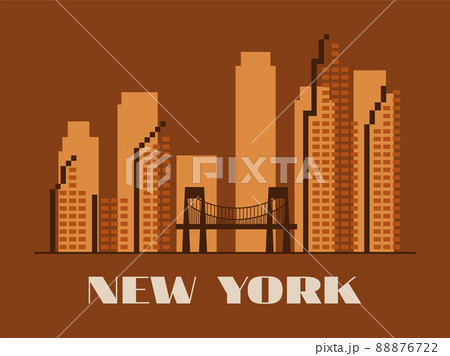Landscape of New York in vintage style. Skyscrapers in a linear style. Retro banner silhouette of New York for print, posters and promotional materials. City logo. Vector illustration Landscape of New York in vintage style. Skyscrapers in a linear style. Retro banner silhouette of New York for print, posters and promotional materials. City logo. Vector illustration 88876722