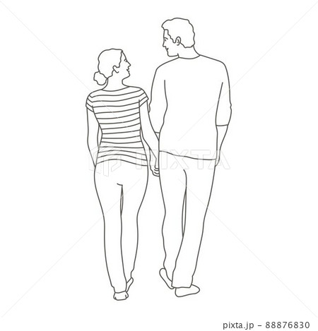 Continuous Line Art Drawing of a Loving Couple Walking and Holding Hands.  Perfect for Romantic Invitations and Posters Stock Illustration -  Illustration of woman, relationship: 277193091