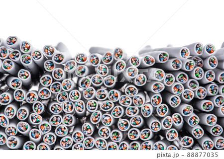 Stack of network cable electrical wire information technology industry concept isolated on white background 88877035