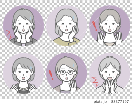 Surprised elderly woman circle icon set Surprised elderly woman circle icon set 88877197
