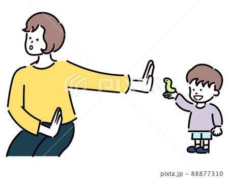 虫を見せる子供と嫌がる母親のイラスト素材 88877310
