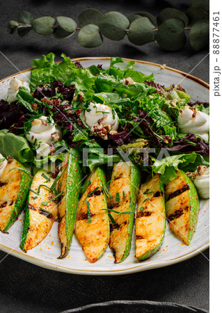 Grilled zucchini salad with cottage cheese Grilled zucchini salad with cottage cheese 88877461